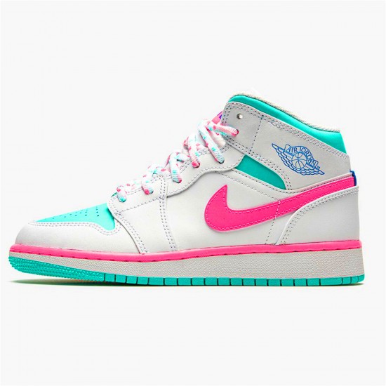 555112-102 Repsneakers Jordan 1 Mid White Pink Green Soar (GS)