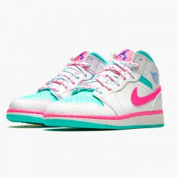 555112-102 Repsneakers Jordan 1 Mid White Pink Green Soar (GS)