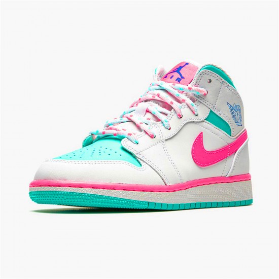 555112-102 Repsneakers Jordan 1 Mid White Pink Green Soar (GS)